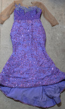 Load image into Gallery viewer, Purple formal beaded high low dress sz 10-12 fitting Disclaimer: needs some dry cleaning, from tail back dragging floor
