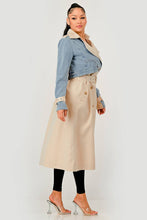 Load image into Gallery viewer, Denim Contrast Belted Trench Coat