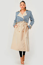 Load image into Gallery viewer, Denim Contrast Belted Trench Coat