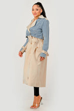 Load image into Gallery viewer, Denim Contrast Belted Trench Coat