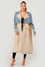 Load image into Gallery viewer, Denim Contrast Belted Trench Coat