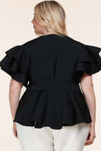 Load image into Gallery viewer, Fasheabe Plus Size Black Ruffle Plunging V-Neck Fit and Flare Top