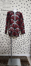 Load image into Gallery viewer, Black and Red velvet patch open front blazer    sz med, oversize
