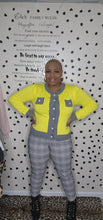 Load image into Gallery viewer, Yellow/Gray cardigan   sz lrg

