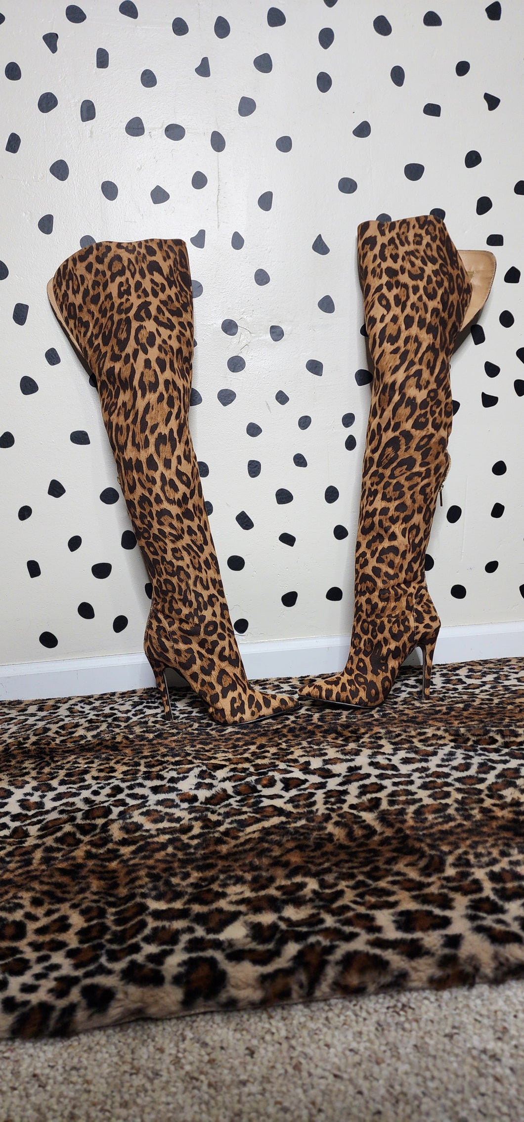 Thigh high leopard print heels