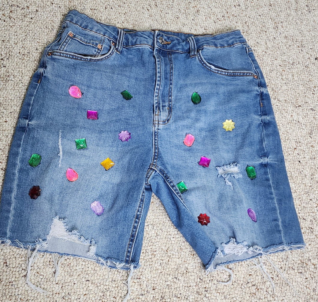 Candy coated denim shorts   sz 14