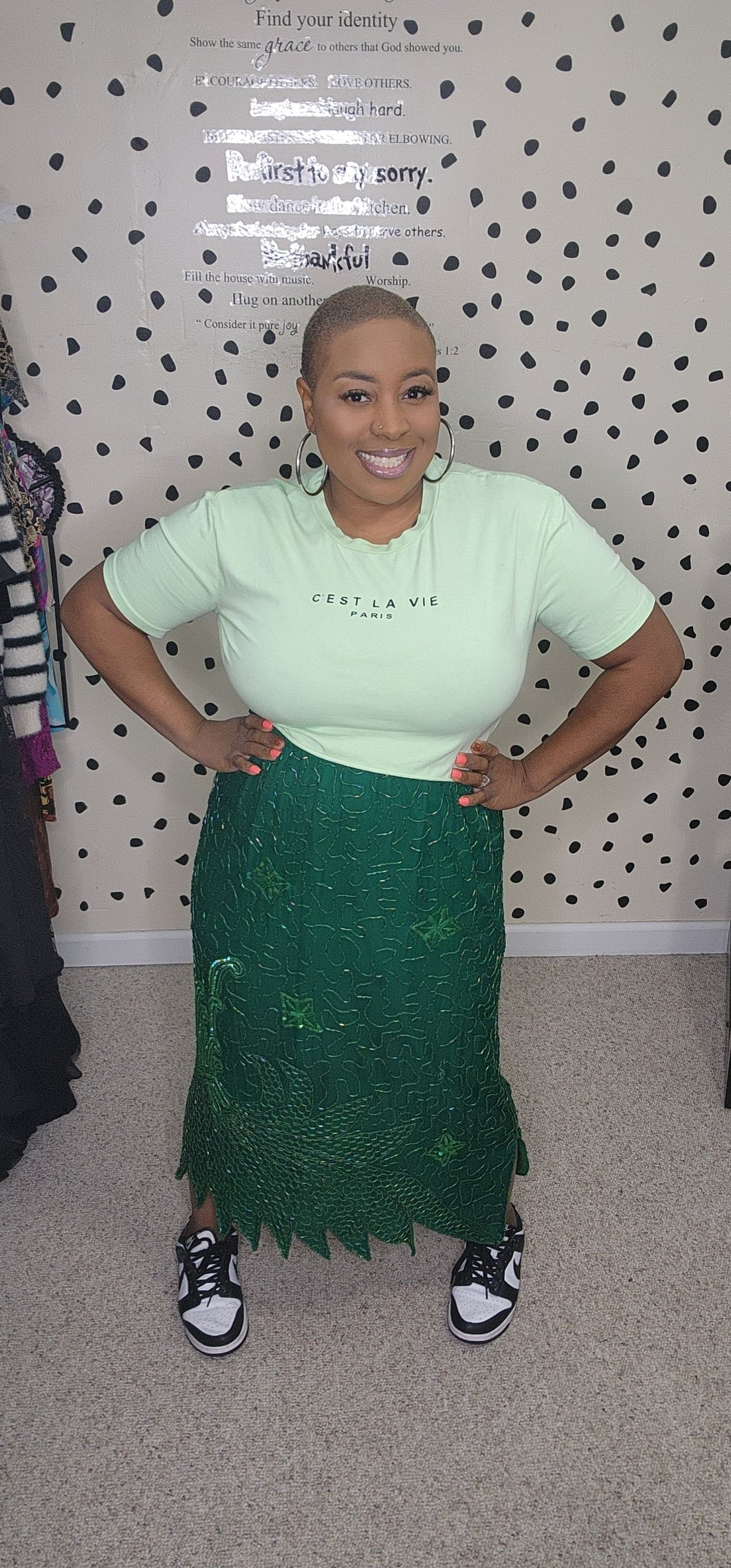 Vintage Green Sequin/beaded skirt   sz 2x