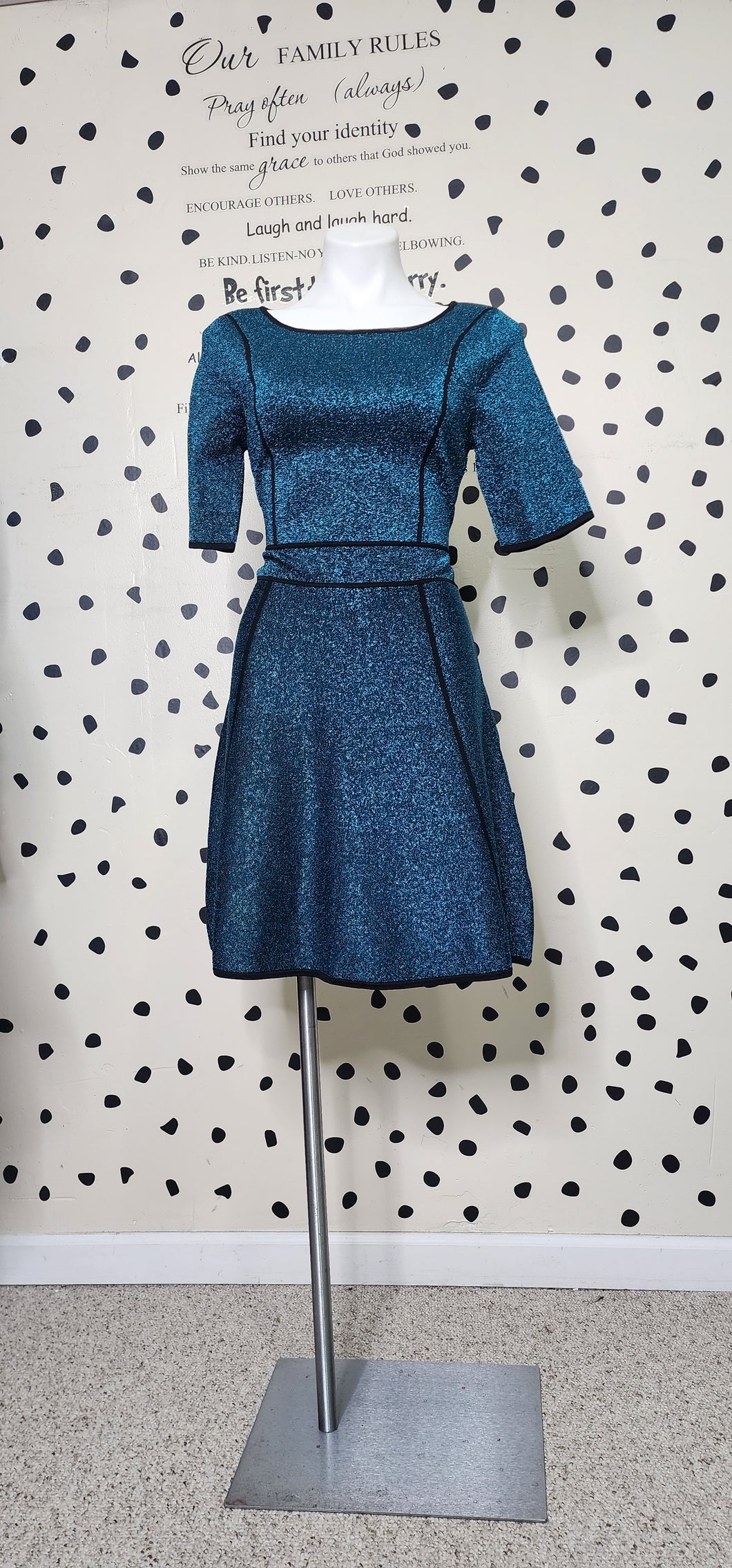 CATHERINE BLUE METALLIC DRESS   SZ MED