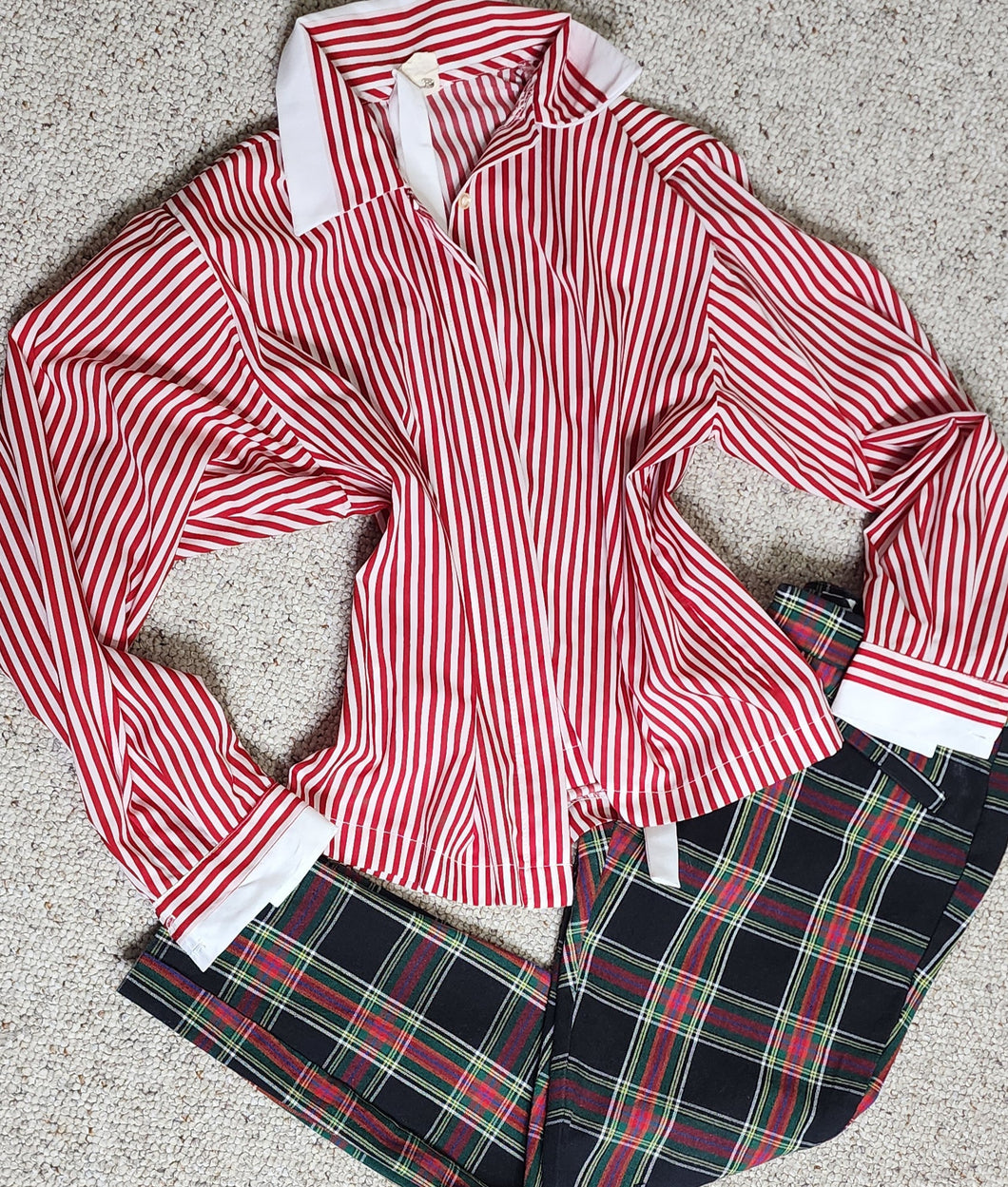 PLAID PANT/STRIPE BLOUSE 2 PIECE SET    SZ 8/10