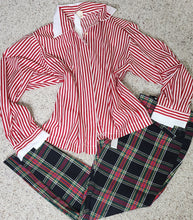 Load image into Gallery viewer, PLAID PANT/STRIPE BLOUSE 2 PIECE SET    SZ 8/10
