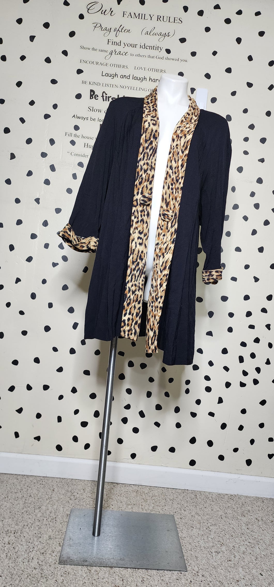 LEOPARD TRIM DUSTER      SZ LRG-3X