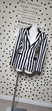 Load image into Gallery viewer, DISTURBIA STRIPE BLAZER/ NET JUMPSUIT SET      SZ 8/10
