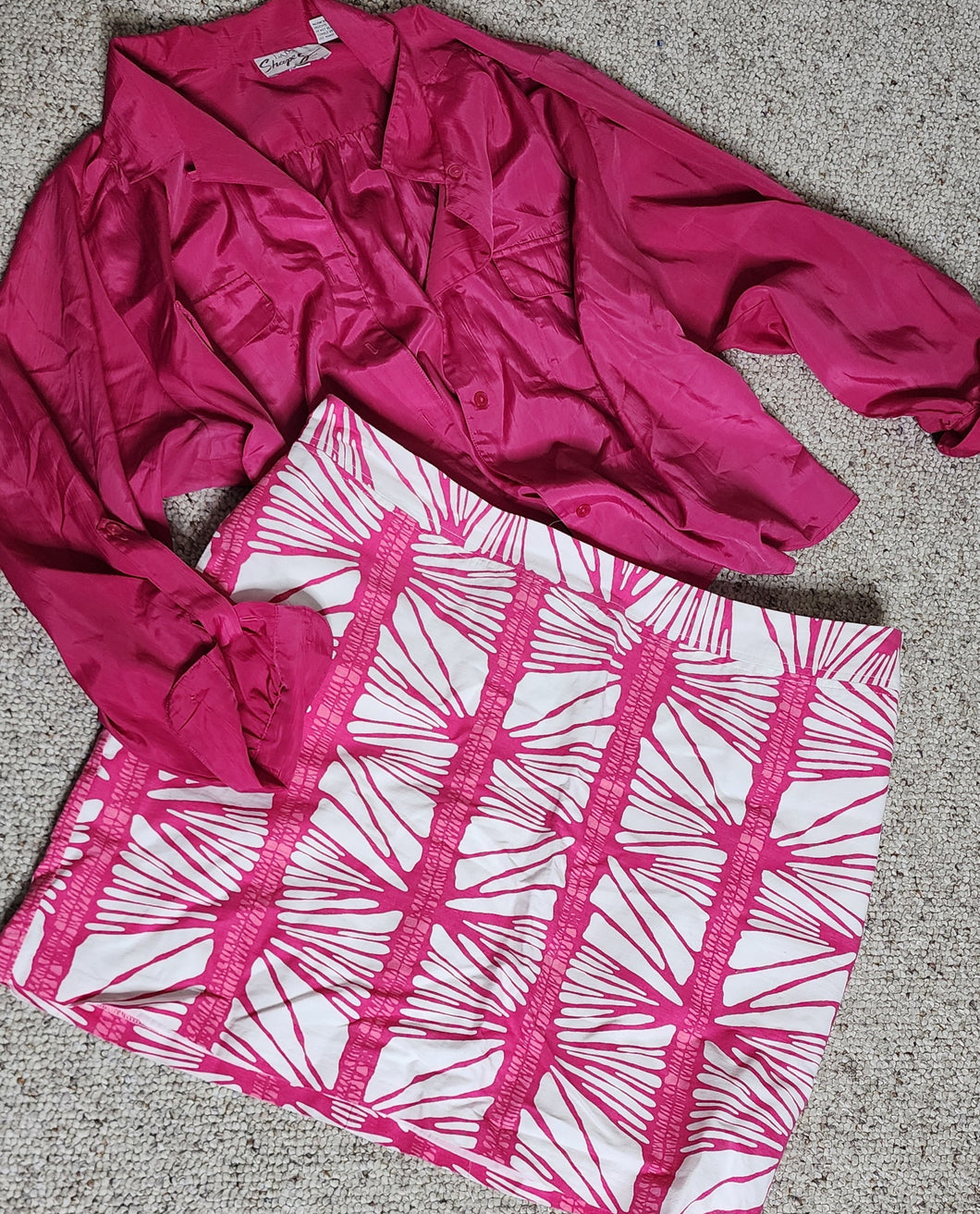PINK/WHITE SKIRT/PINK TOP 2 PIECE SET   SZ 16
