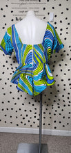 Load image into Gallery viewer, BLUE/LIME FREE PEPLUM TOP     SZ LRG FITTING (12/14)
