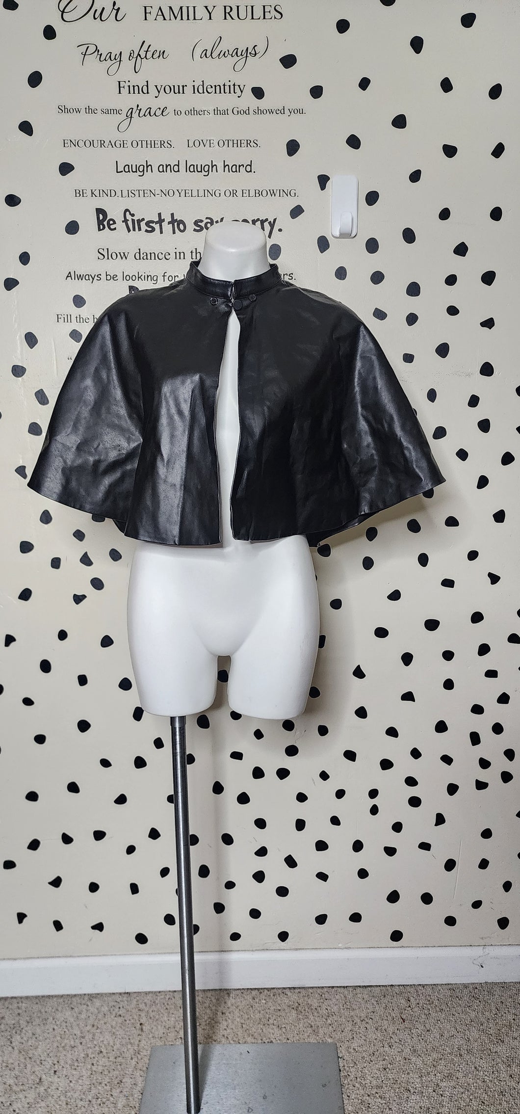 NWT BLACK FAUX LEATHER CAPE      ONE SIZE