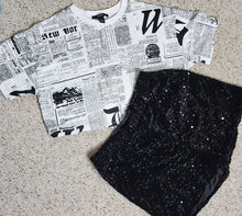 Load image into Gallery viewer, BLACK SEQUIN SHORT/TEE   2 PIECE SET       SZ LRG
