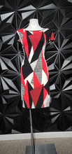 Load image into Gallery viewer, RED/BLACK/WHITE FRINGE BOTTOM DRESS      SZ XL
