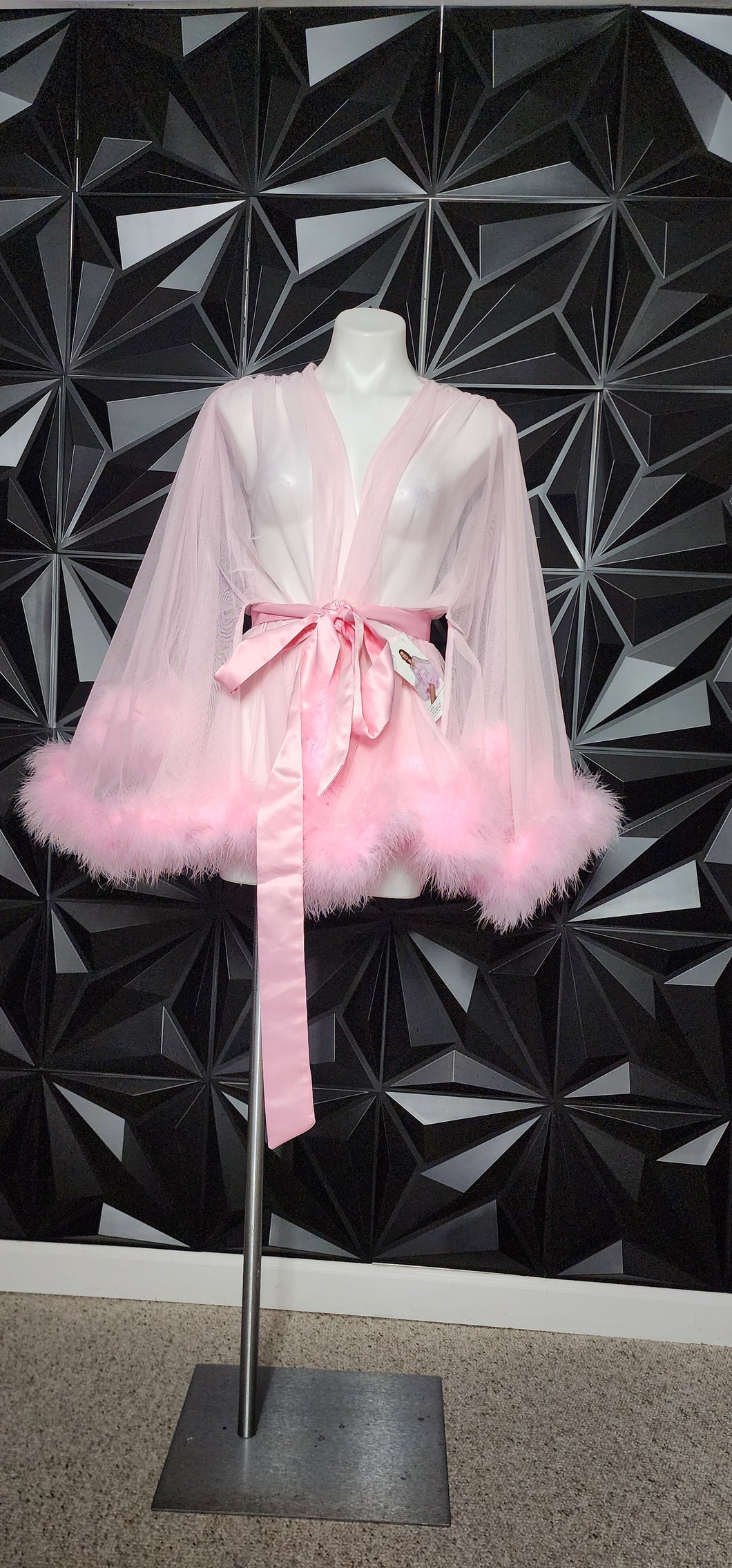 NWT PINK SHEER FUR GOWN W/BELT     ONE SIZE