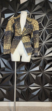 Load image into Gallery viewer, CHICOS GOLD AND BLACK BLAZER        SZ CHICO 2=LARGE
