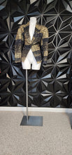Load image into Gallery viewer, CHICOS GOLD AND BLACK BLAZER        SZ CHICO 2=LARGE
