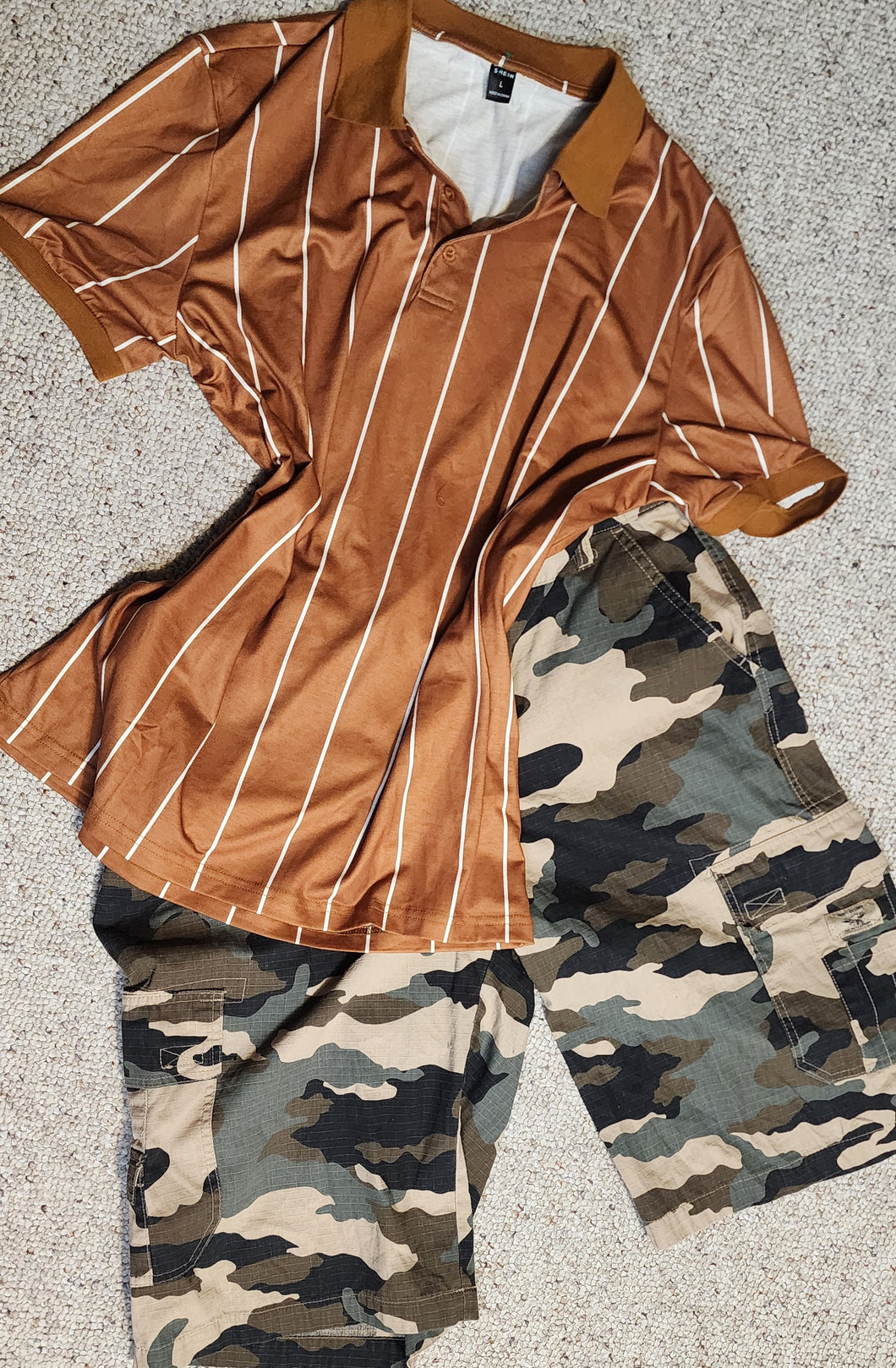 Camo print shorts/stripe top 2 piece set    sz large, 12