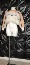 Load image into Gallery viewer, Cider fringe crop sweater      sz sm-lrg
