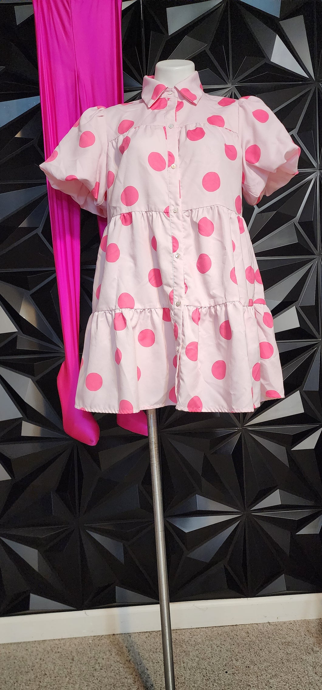 boho pink polka dot baby doll dress      sz small