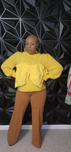 Load image into Gallery viewer, Brown pant/yellow sweater/bow top 3 piece set  sz lrg/xlrg
