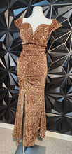 Load image into Gallery viewer, Fairesty bronze sequin off shoulder dress         sz 2xl
