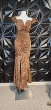 Load image into Gallery viewer, Fairesty bronze sequin off shoulder dress         sz 2xl
