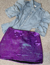 Load image into Gallery viewer, Sequin skirt/denim top   sz lrg, 12
