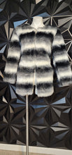Load image into Gallery viewer, Black and white stripe fur coat          sz untagged, best fit sz small/med
