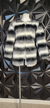 Load image into Gallery viewer, Black and white stripe fur coat          sz untagged, best fit sz small/med
