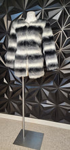 Load image into Gallery viewer, Black and white stripe fur coat          sz untagged, best fit sz small/med
