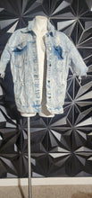 Load image into Gallery viewer, Denim short sleeve distress jacket           sz med/lrg (up to sz 12)
