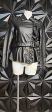 Load image into Gallery viewer, Forget me not Fashion leather flare jacket            sz small
