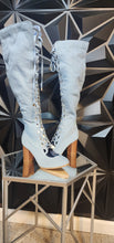Load image into Gallery viewer, Brand New Denim lace up heels           sz 8
