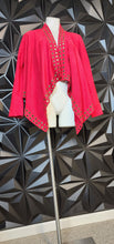 Load image into Gallery viewer, Red suede drape open front duster           sz med/lrg
