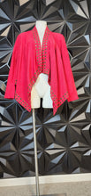 Load image into Gallery viewer, Red suede drape open front duster           sz med/lrg
