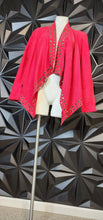 Load image into Gallery viewer, Red suede drape open front duster           sz med/lrg

