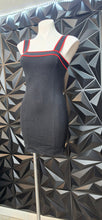 Load image into Gallery viewer, Black and red trim dress         sz med, Best fitting sz small
