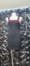 Load image into Gallery viewer, Black and red trim dress         sz med, Best fitting sz small
