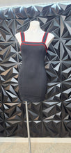 Load image into Gallery viewer, Black and red trim dress         sz med, Best fitting sz small
