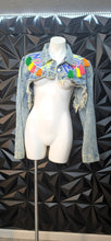 Load image into Gallery viewer, Denim distressed embroidered crop jacket           sz lrg-2x
