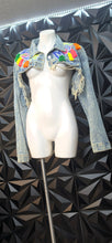 Load image into Gallery viewer, Denim distressed embroidered crop jacket           sz lrg-2x
