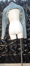 Load image into Gallery viewer, Denim distressed embroidered crop jacket           sz lrg-2x
