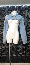 Load image into Gallery viewer, Denim pearled and beaded crop jacket         sz lrg-2x
