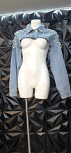 Load image into Gallery viewer, Denim pearled and beaded crop jacket         sz lrg-2x
