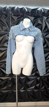 Load image into Gallery viewer, Denim pearled and beaded crop jacket         sz lrg-2x
