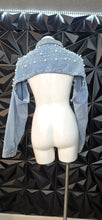 Load image into Gallery viewer, Denim pearled and beaded crop jacket         sz lrg-2x

